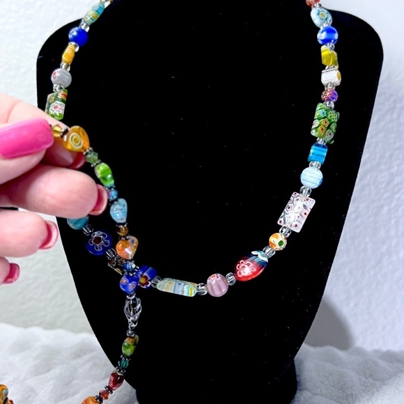 Handcrafted Glass Bead Multicolor 16" Necklace and Anklet Set Lot Hippie Artist - Picture 3 of 6